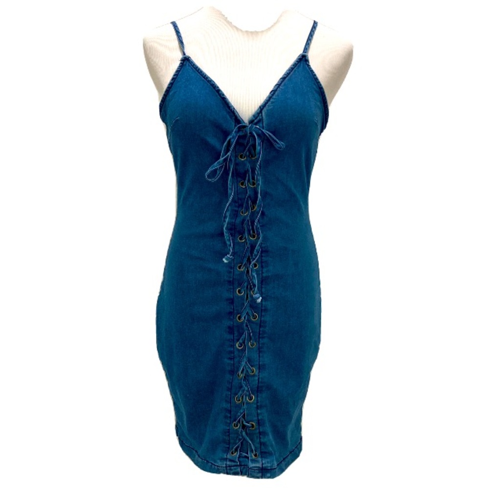 Vintage lace up denim dress size M